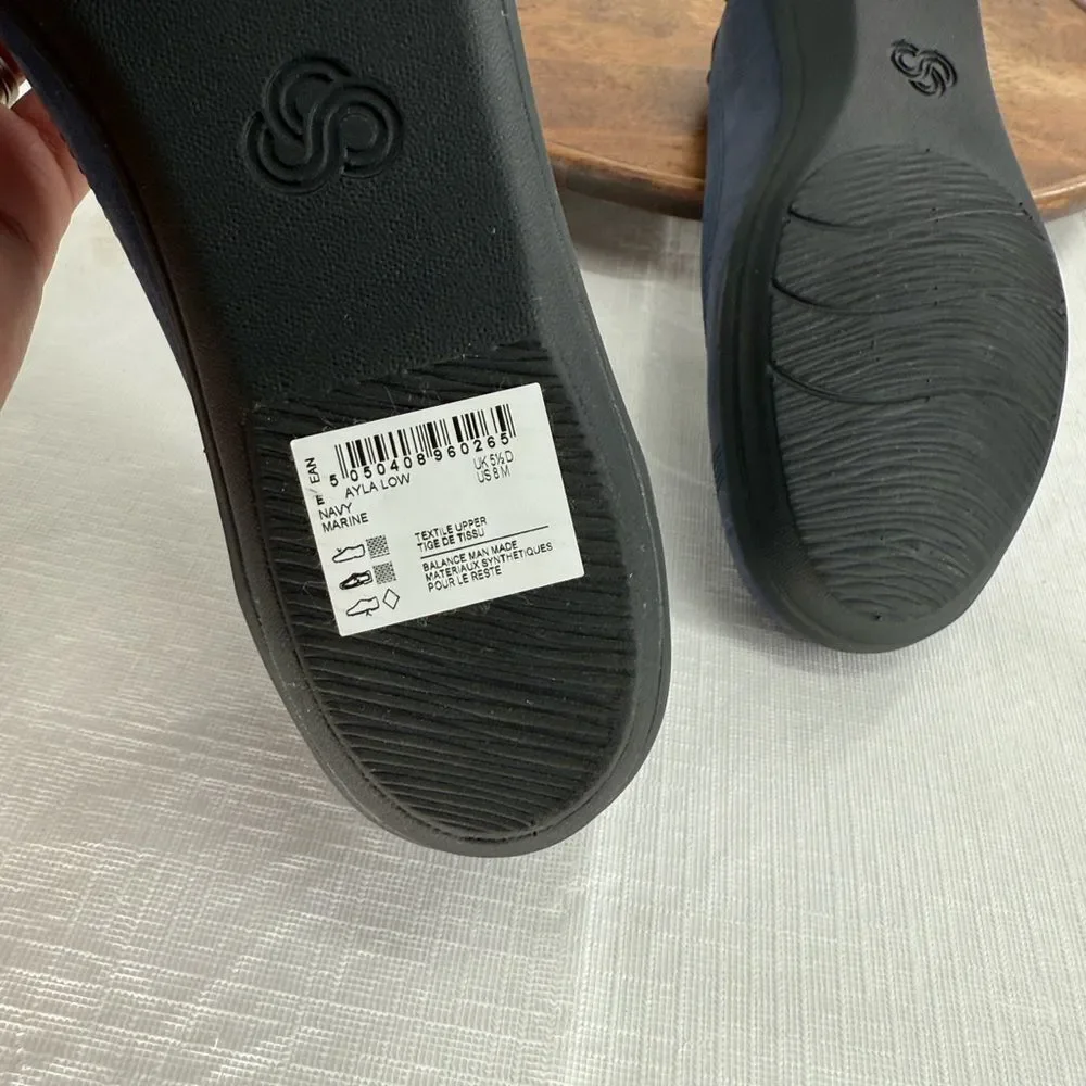 Clarks Shoes Wm 8 M Ayla Low Navy Slip On Comfort Ballet Flats Cloudsteppers